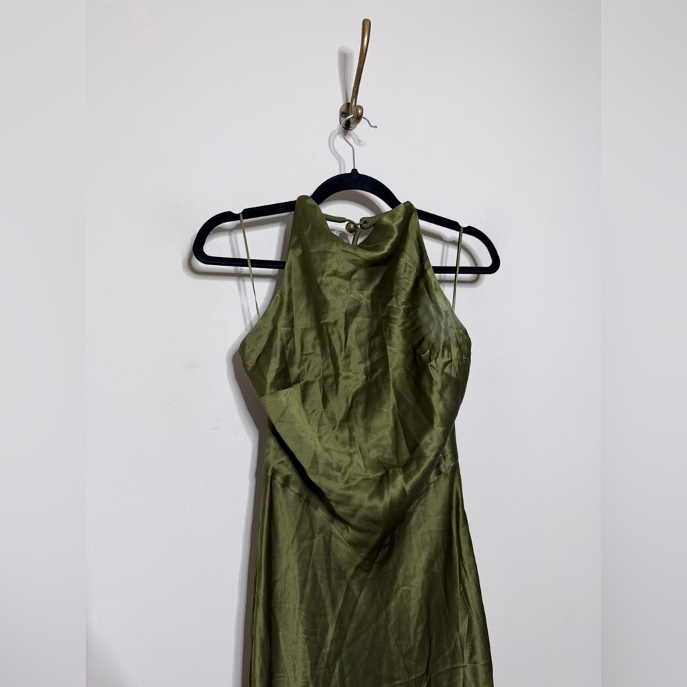 Reformation Bianca Silk Dress Moss Green Size 2 - Picture 4 of 11